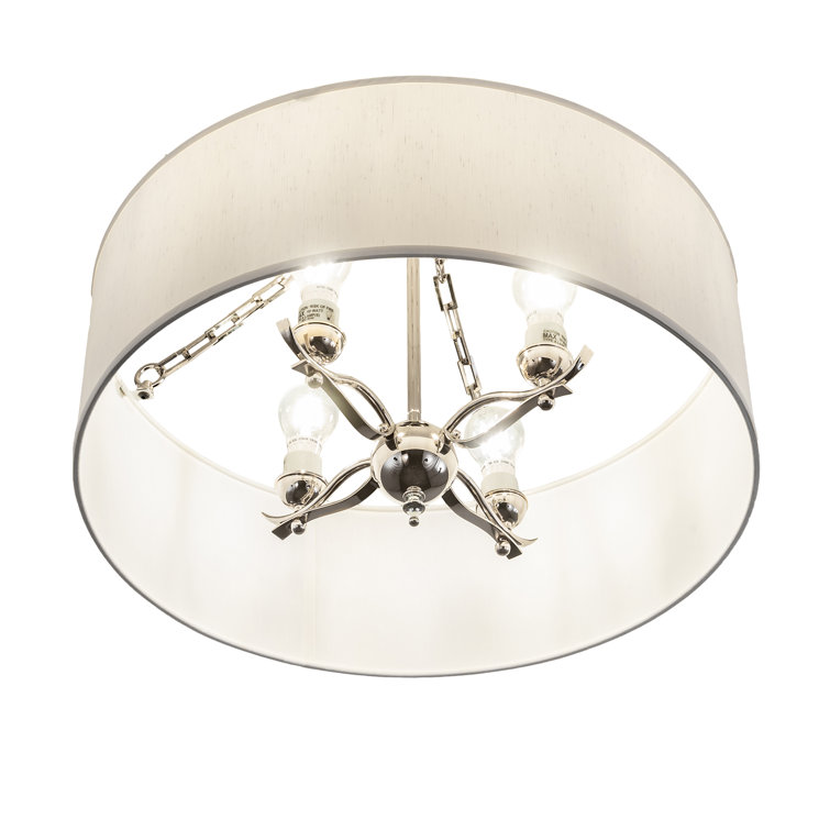 Polished Nickel 4-Light Drum Semi-Flush Mount with Fabric Shade