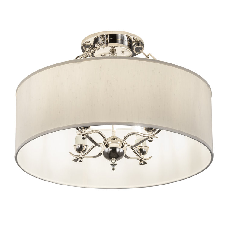 Polished Nickel 4-Light Drum Semi-Flush Mount with Fabric Shade