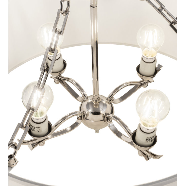 Polished Nickel 4-Light Drum Semi-Flush Mount with Fabric Shade