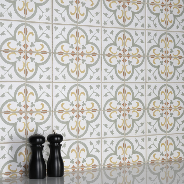 Revival Mini Memory 4" x 4" Off-White Ceramic Patterned Tile