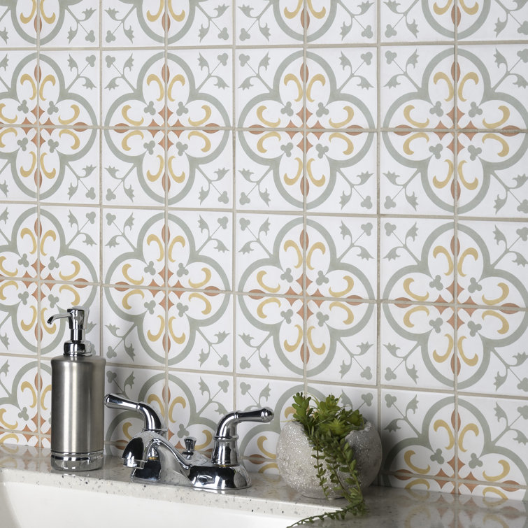 Revival Mini Memory 4" x 4" Off-White Ceramic Patterned Tile
