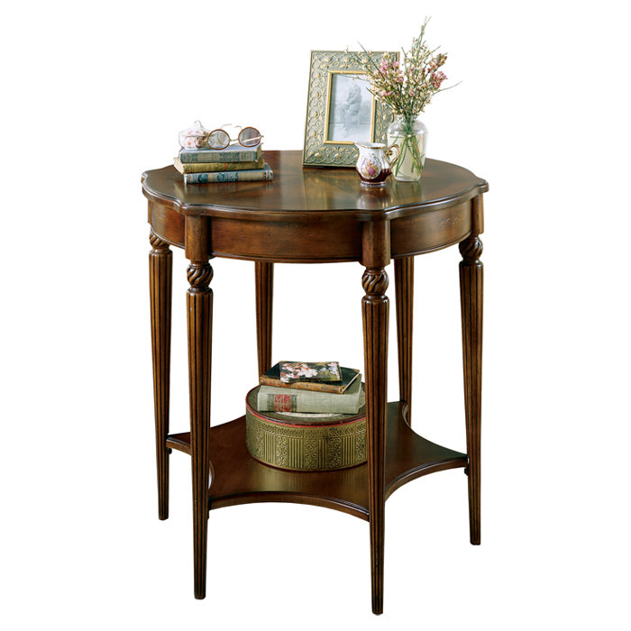 Traditional Round Cherry Wood Accent Table with Inlays