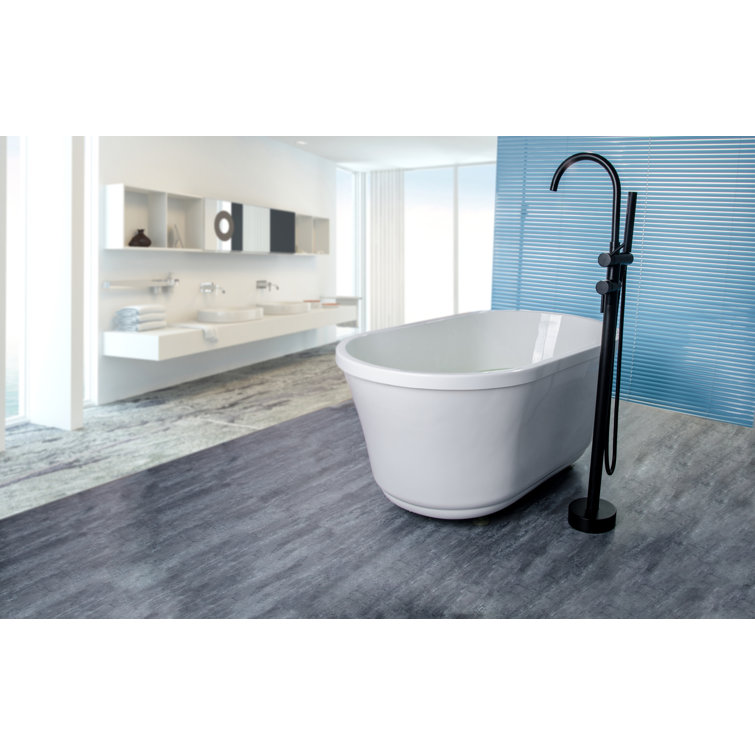 Matte Black Brass Freestanding Tub Filler with Handheld Shower