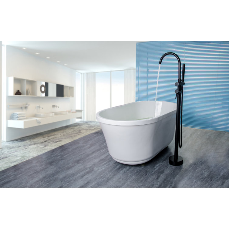 Matte Black Brass Freestanding Tub Filler with Handheld Shower