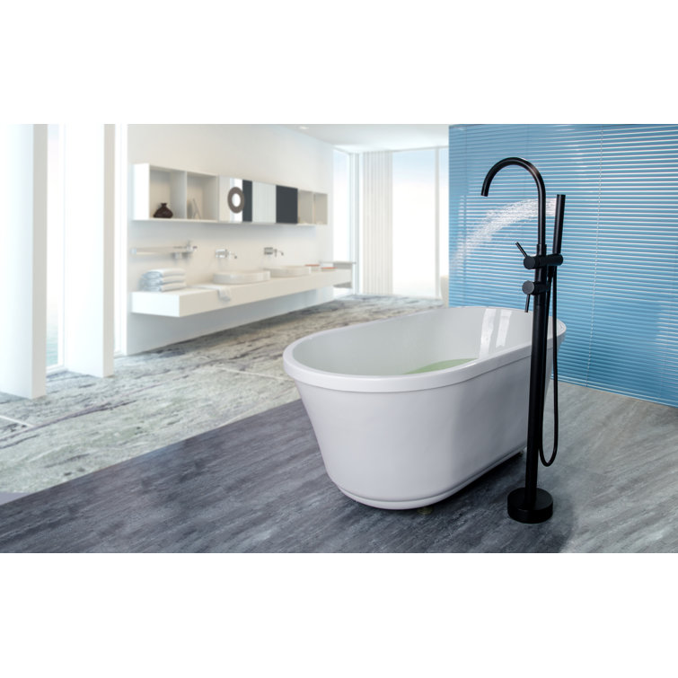 Matte Black Brass Freestanding Tub Filler with Handheld Shower