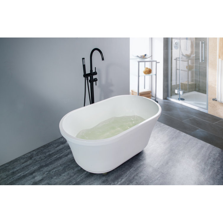 Matte Black Brass Freestanding Tub Filler with Handheld Shower