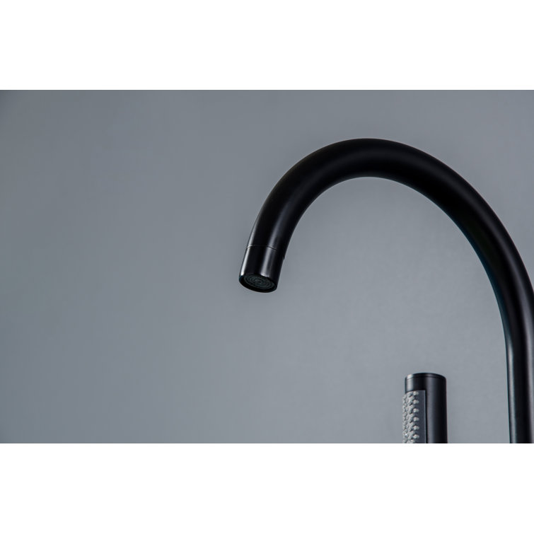 Matte Black Brass Freestanding Tub Filler with Handheld Shower