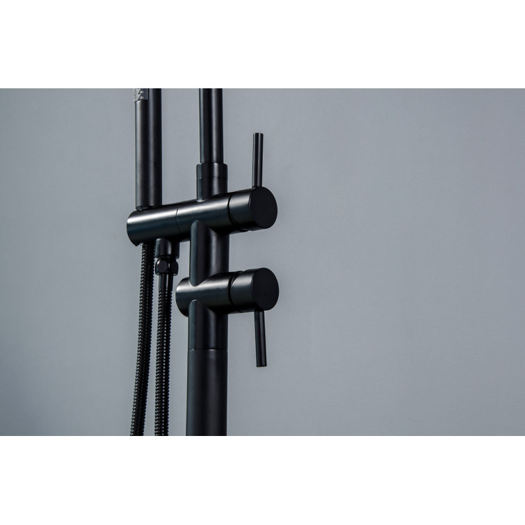 Matte Black Brass Freestanding Tub Filler with Handheld Shower