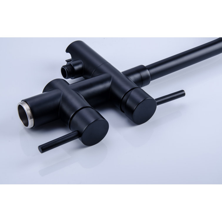 Matte Black Brass Freestanding Tub Filler with Handheld Shower