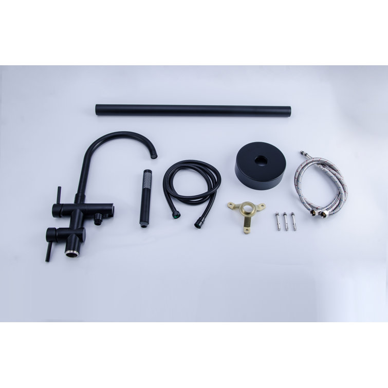 Matte Black Brass Freestanding Tub Filler with Handheld Shower