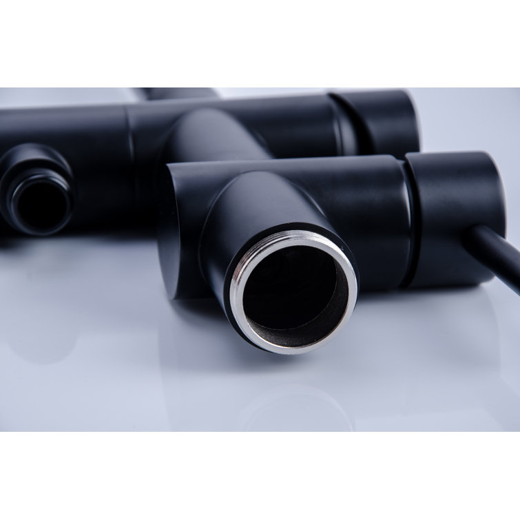 Matte Black Brass Freestanding Tub Filler with Handheld Shower