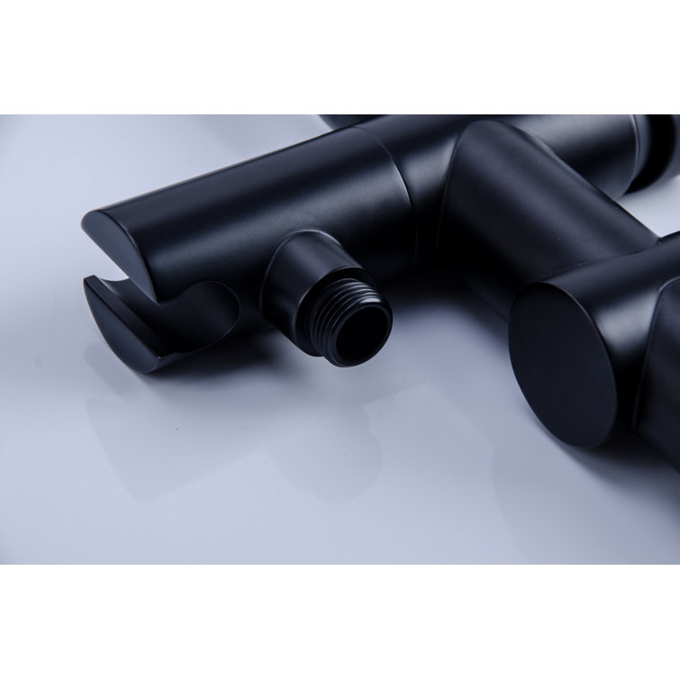 Matte Black Brass Freestanding Tub Filler with Handheld Shower