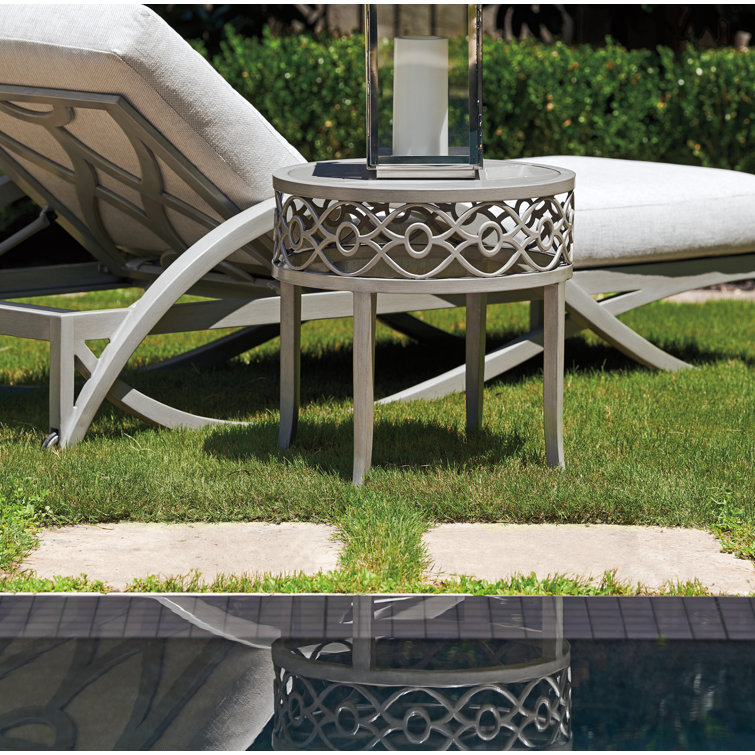 Gray Aluminum Rectangular Side Table with Interlocking Design