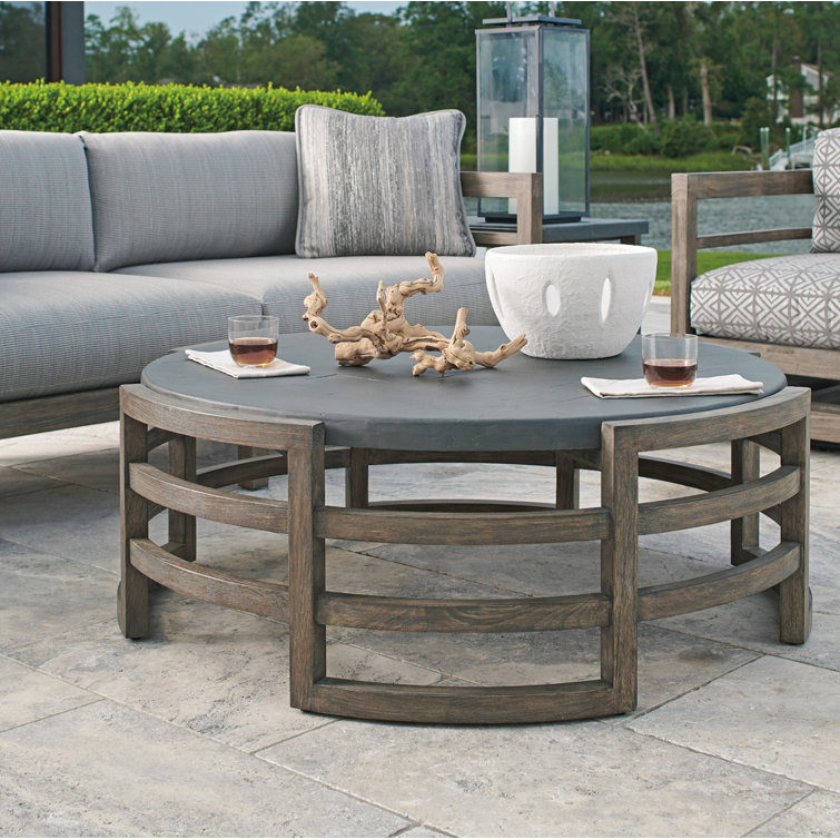 La Jolla Round Teak and Faux Slate Cocktail Table