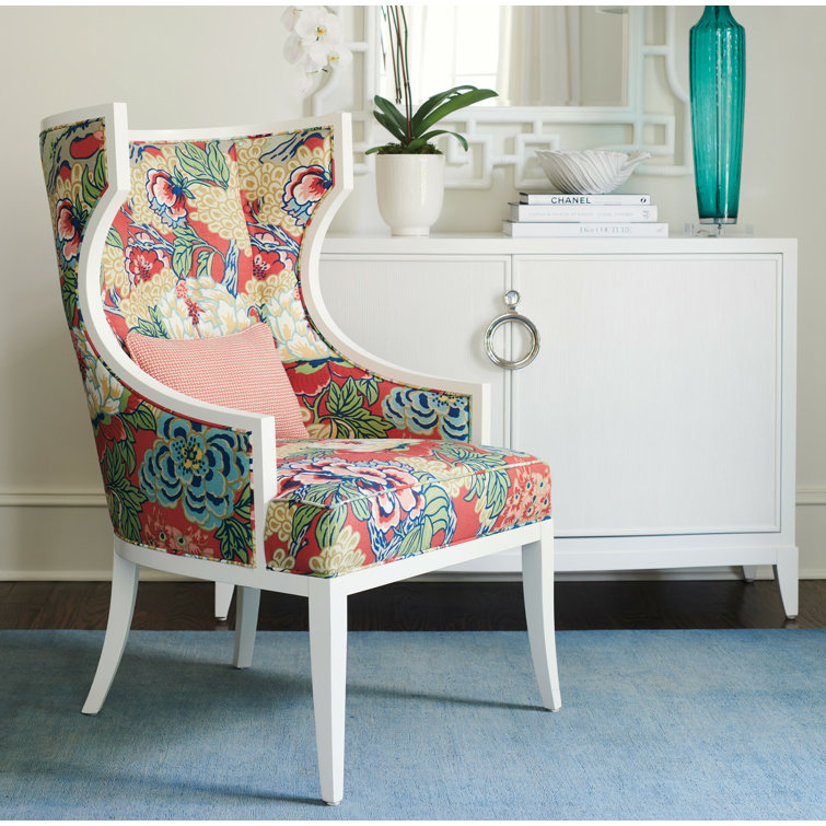 Sanibel Floral Red Yellow Green Wood Accent Chair
