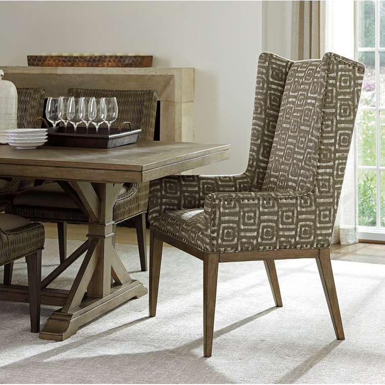 Gray Geometric Rattan Arm Chair with Tapered Legs