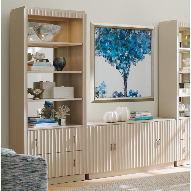 White Transitional Bookcase with Adjustable Glass Shelves