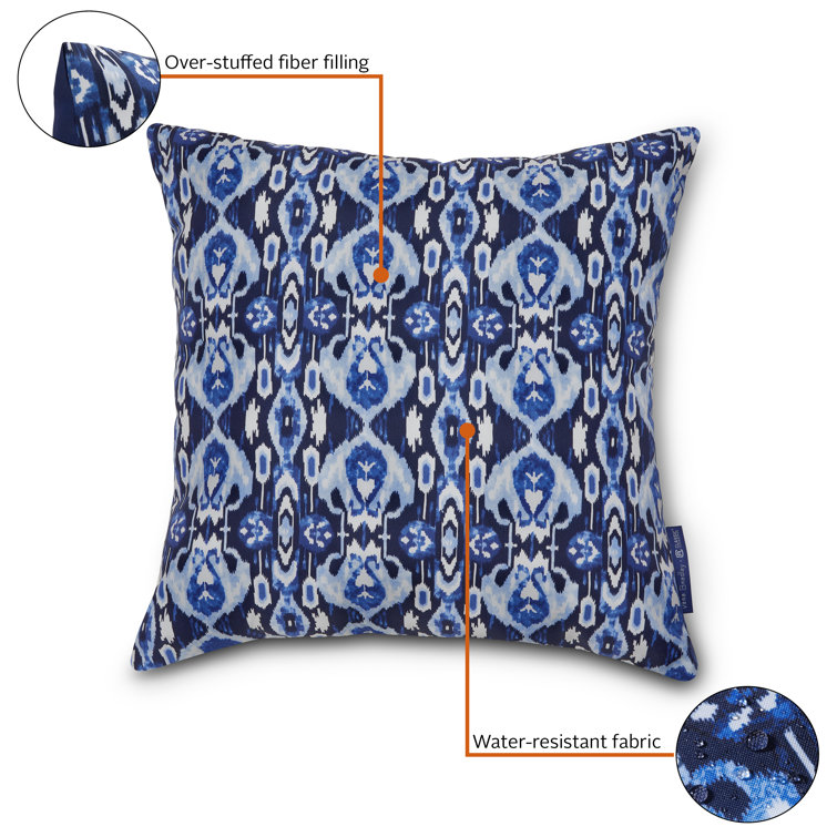 Dark Blue Ikat Outdoor Square Throw Pillow Set