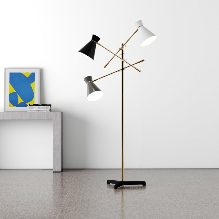 Adjustable White and Black Iron Floor Lamp with Triple Shades