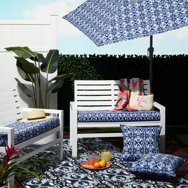 Dark Blue Ikat Outdoor Square Throw Pillow Set
