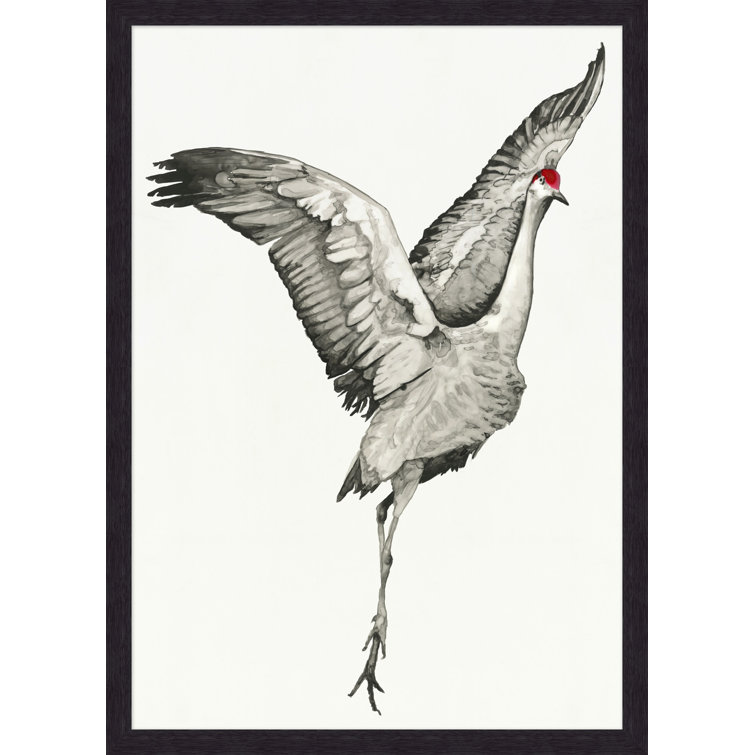 Dark Gray Wood Framed Crane Oil Painting