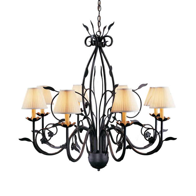 Rustic Iron 8-Light Empire Chandelier with Cream Linen Shades