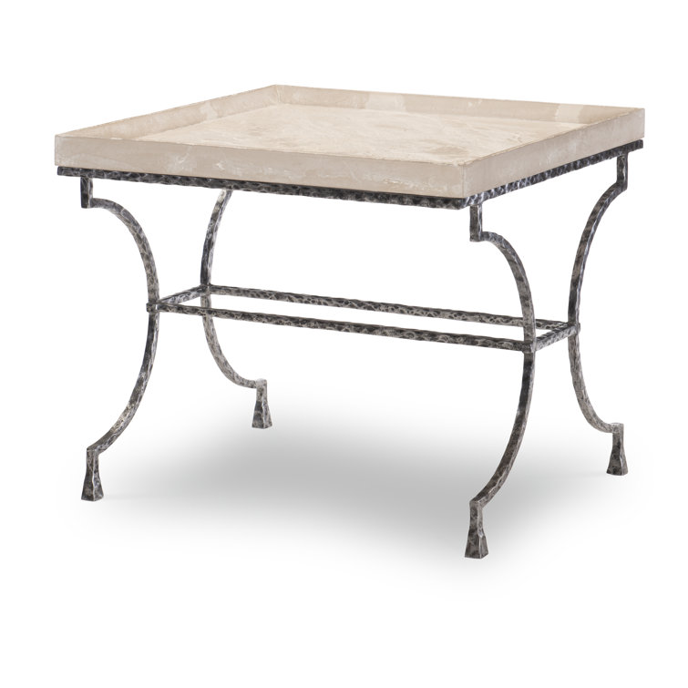 Cortez Black Hand-Hammered Iron Square Tray Top End Table