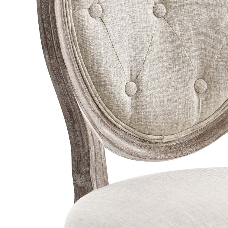 Chateau Comfort Beige Upholstered Dining Side Chair with Weathered Wood