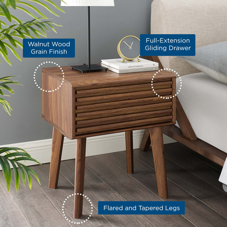 Walnut Grain Laminate Mid-Century Modern End Table Nightstand