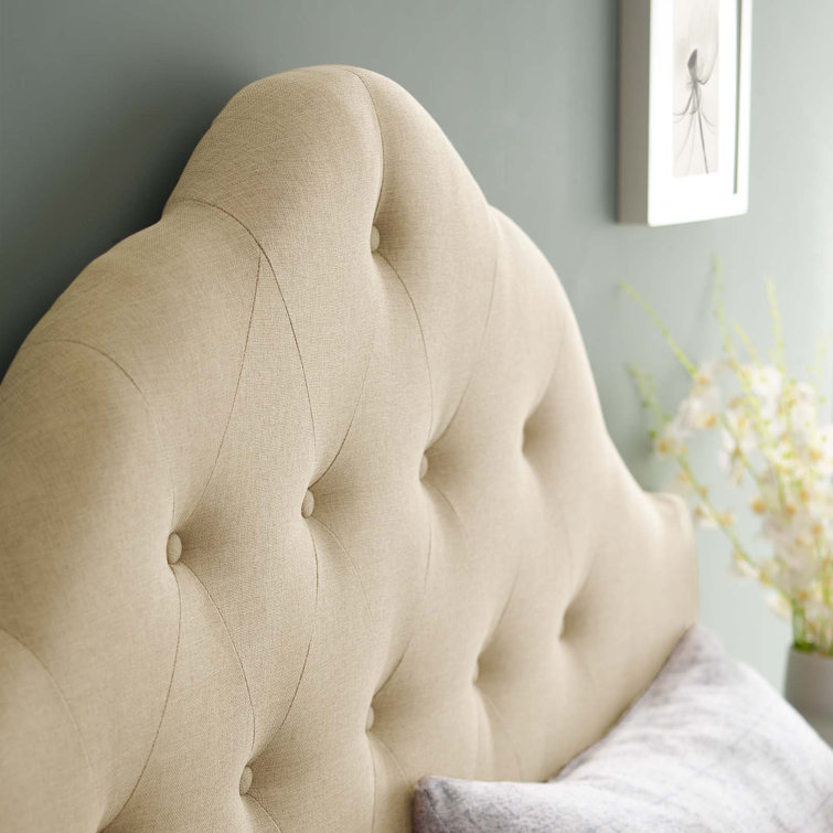Beige Tufted Upholstered Queen Fabric Headboard