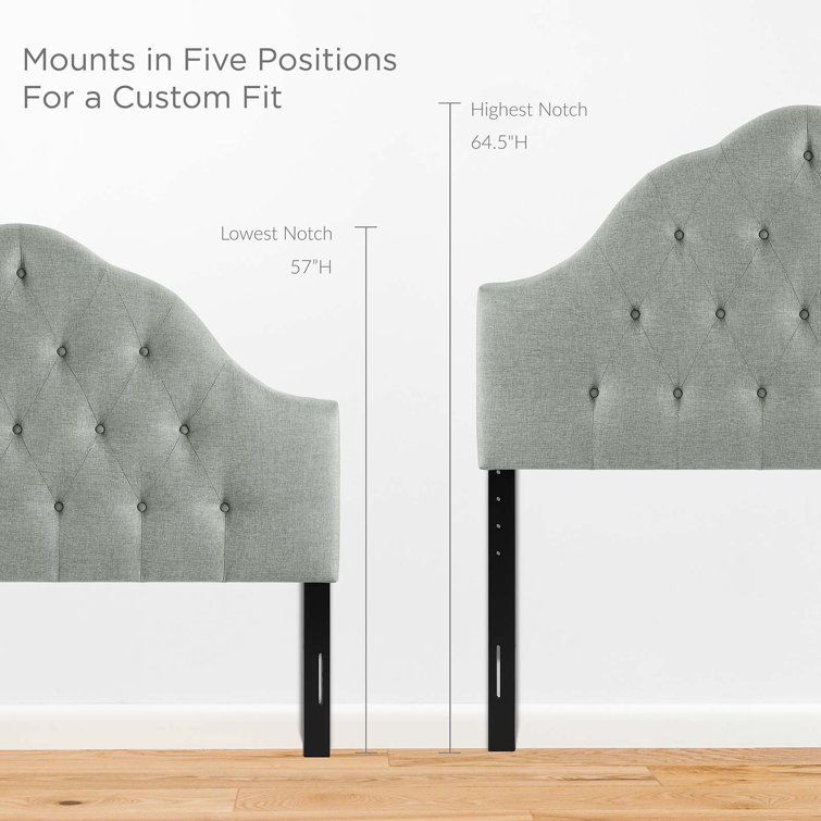Gray Tufted Upholstered King Fabric Headboard