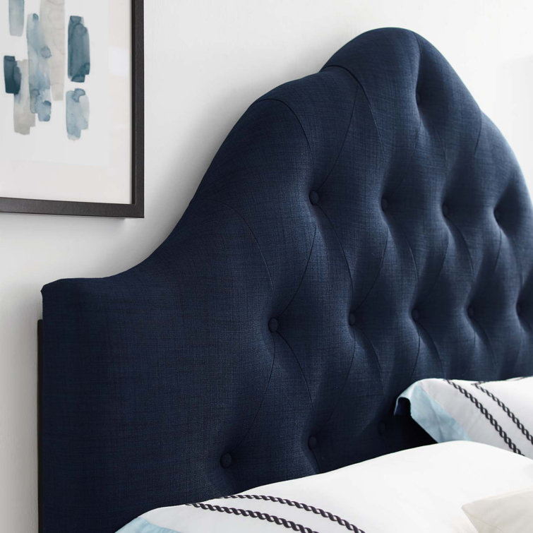 Gray Tufted Upholstered King Fabric Headboard