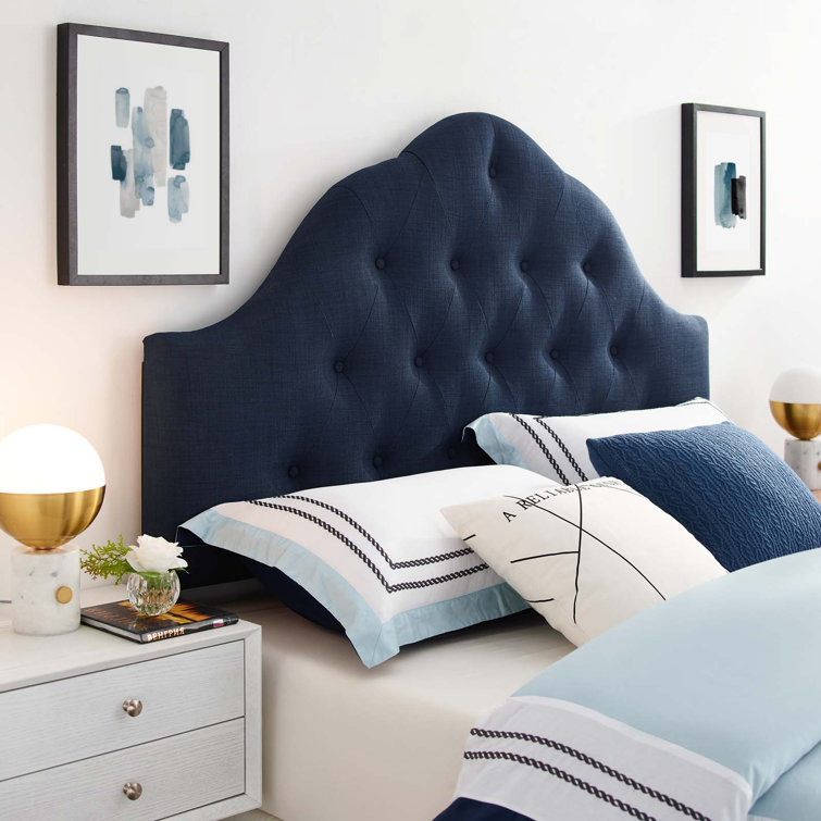 Gray Tufted Upholstered King Fabric Headboard