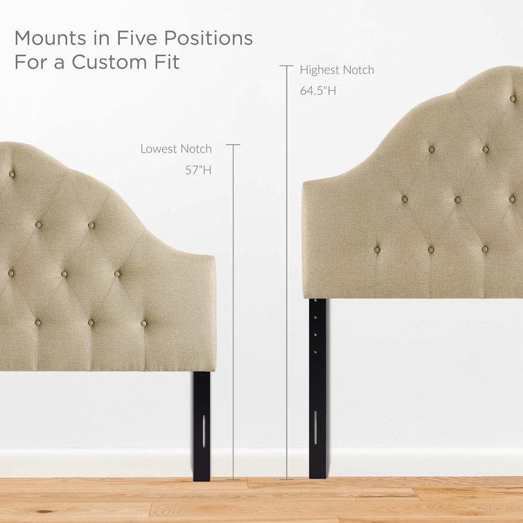 Beige Tufted Upholstered Queen Fabric Headboard