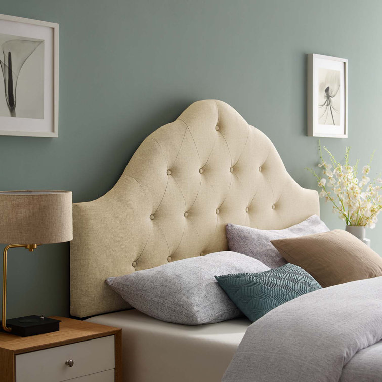 Beige Tufted Upholstered Queen Fabric Headboard