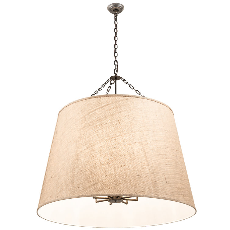 Bronze and Fabric Drum 8-Light Chandelier