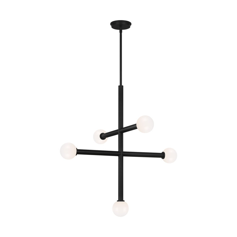 Nodes Large Midnight Black Curvilinear Chandelier with Milk Glass Globes