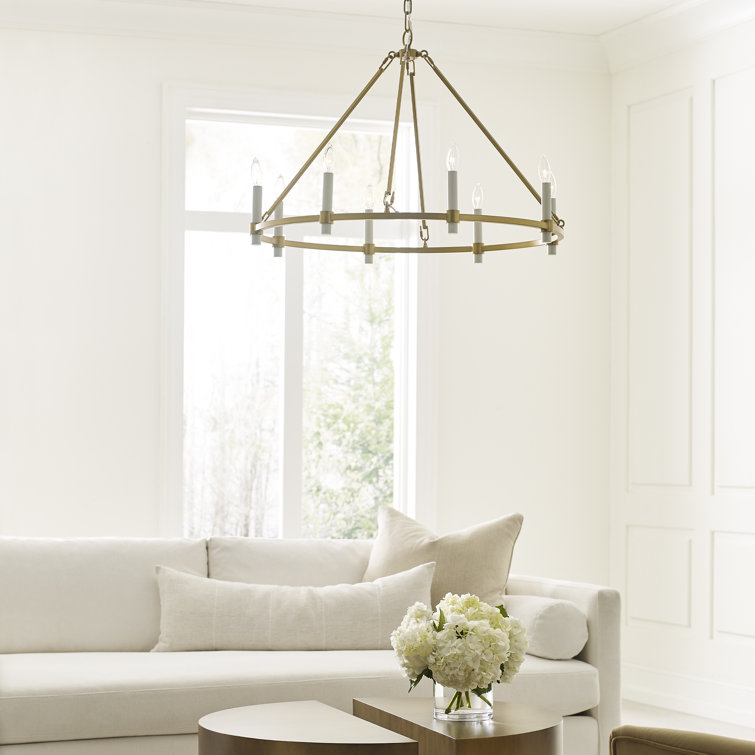 Marston Burnished Brass 8-Light Candle Style Wagon Wheel Chandelier