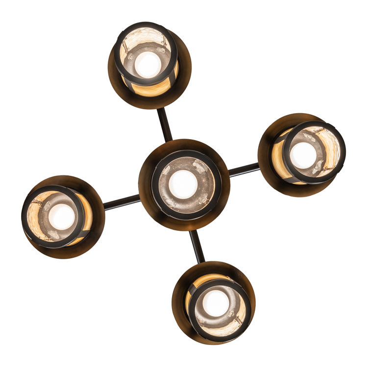 Fulton Craftsman Brown 5-Light Plug-In Chandelier with Beige Glass