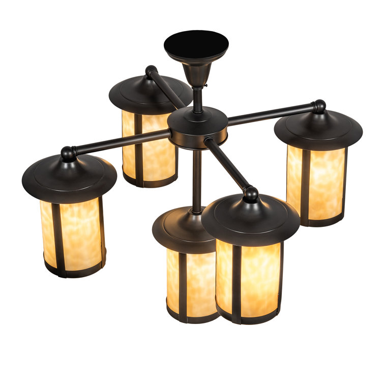 Fulton Craftsman Brown 5-Light Plug-In Chandelier with Beige Glass
