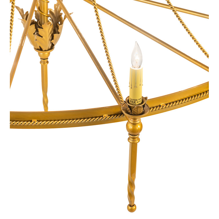 Gold 16-Light Wagon Wheel Chandelier with Ivory Faux Candlelights
