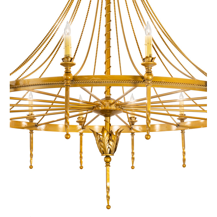 Gold 16-Light Wagon Wheel Chandelier with Ivory Faux Candlelights