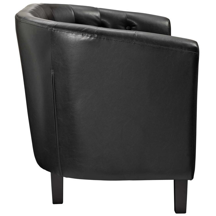 Classic Chesterfield Black Faux Leather Tufted Loveseat with Wood Legs