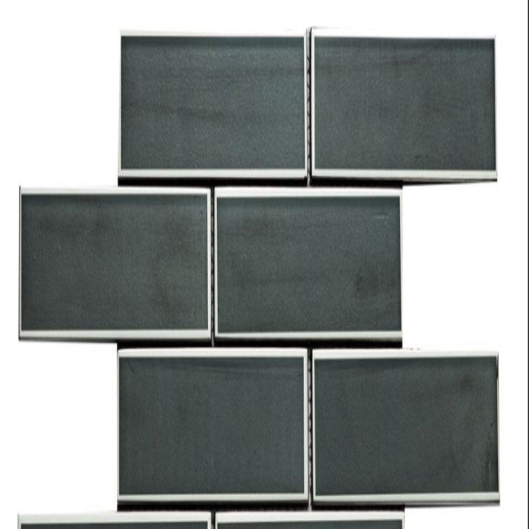 Athena Black 12'' x 12'' Glass Brick Joint Mosaic Tile