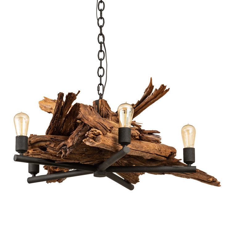 Adirondack Black and Natural Wood 5-Light Sputnik Chandelier
