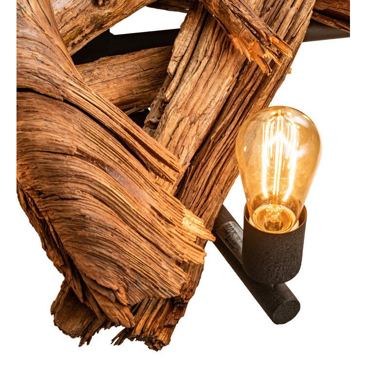 Adirondack Black and Natural Wood 5-Light Sputnik Chandelier