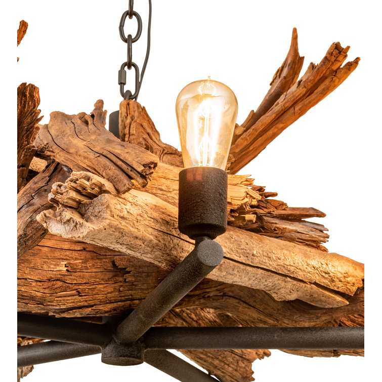 Adirondack Black and Natural Wood 5-Light Sputnik Chandelier