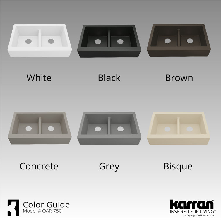 Brown Quartz Composite Farmhouse Double Bowl Kitchen Sink