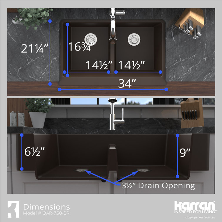 Brown Quartz Composite Farmhouse Double Bowl Kitchen Sink