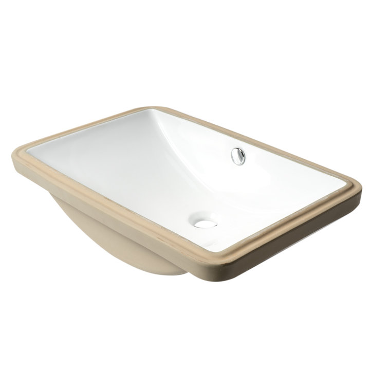 White and Beige Rectangular Ceramic Undermount Bathroom Sink
